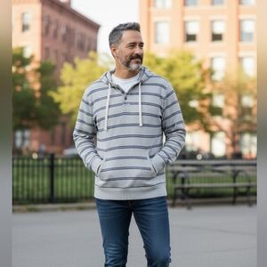 Ruff‎ Hewn Striped Hoodie Men L Gray Waffle Knit Hooded Pullover NWTCategory